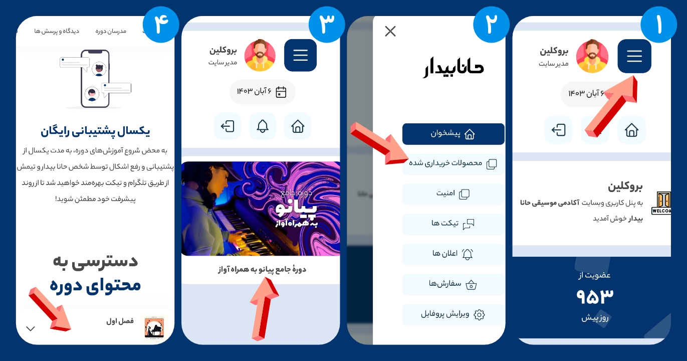 نحوه تماشا و دسترسی به دورهها 2 پنل کاربری حانا بیدار